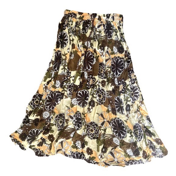 Floral brown, green, and yellow maxi tiered skirt - Picture 1 of 3